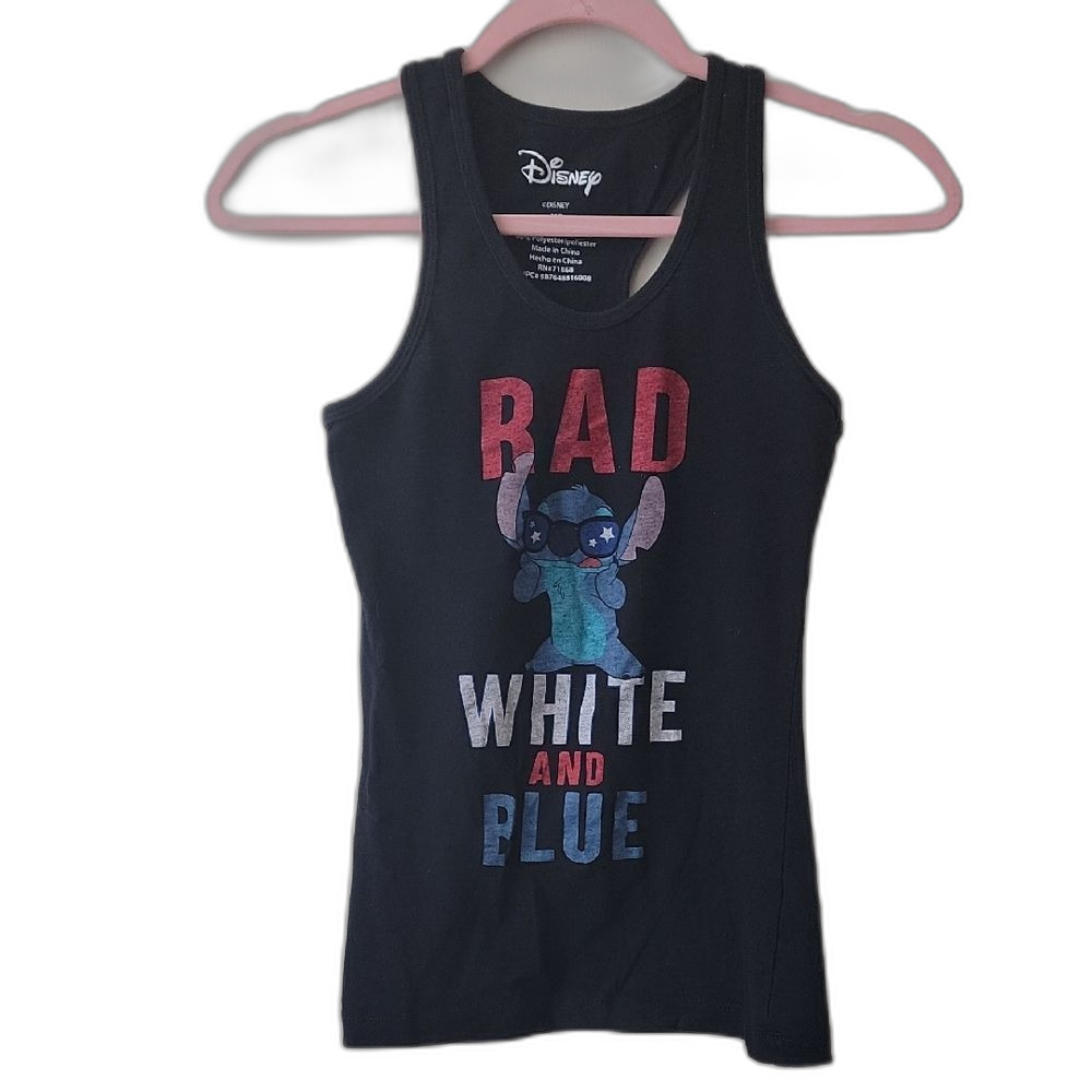 Disney Black Tank Top with Stitch and Patriotic Colors